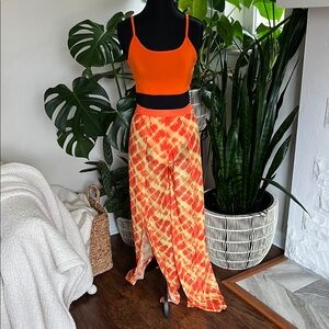Vibrant Orange Crop Top and Tie-Dye Pants Set